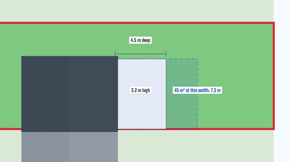 A plan view of the sample house and garden with a rear extension and the red site boundary, the kind of site layout plan sent with a section 5 request.